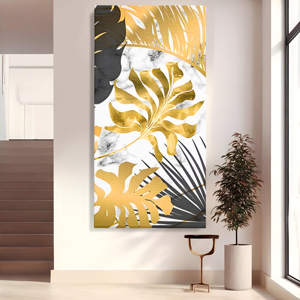 Tablou canvas cu tablou canvas cu frunze tropicale, fara rama, pe sasiu de lemn